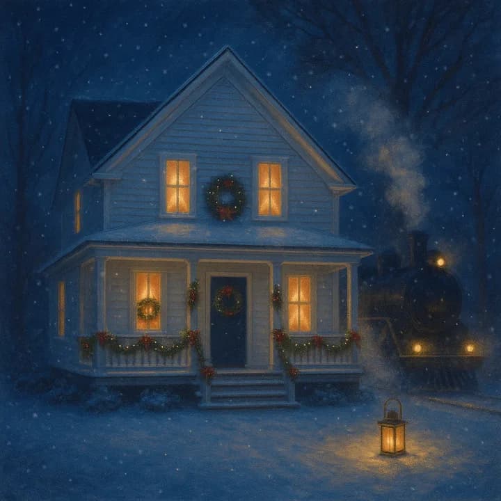 Night Train North — a Painted Christmas Storybook style